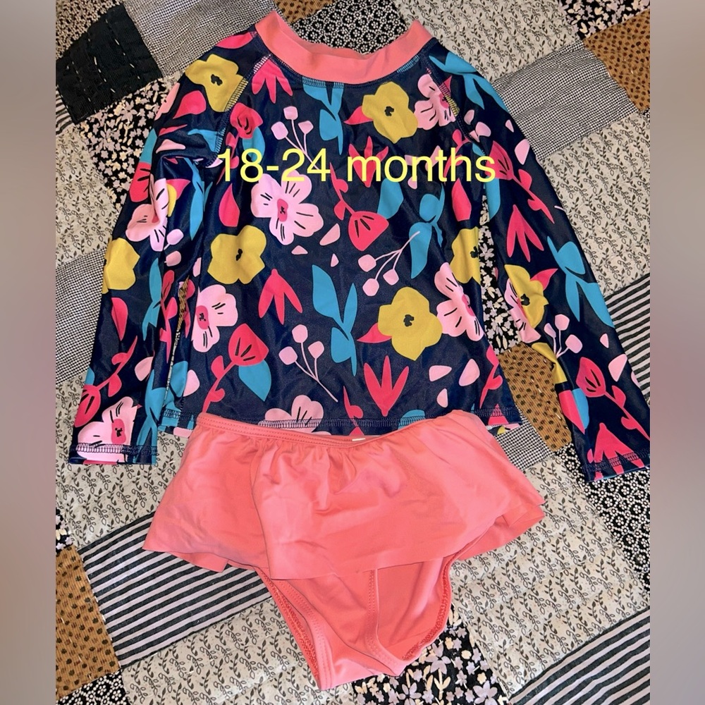 Floral Kids Swim Set - Pink and Blue